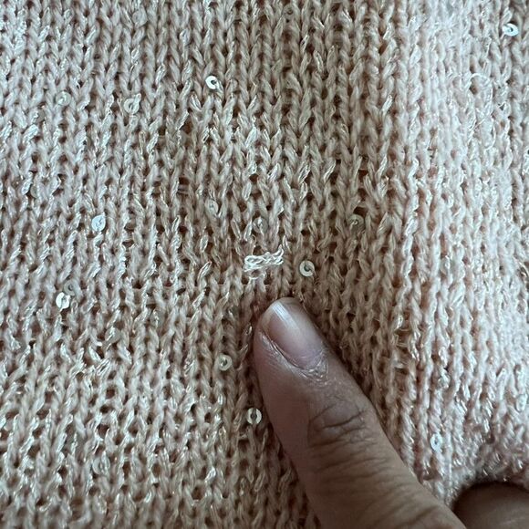 NY Collection Cardigan Women XS Open Weave Pink Sequins 3/4 Sleeve Barbie Core - Picture 11 of 13